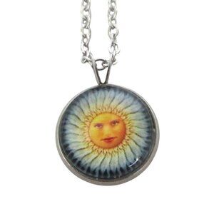 New Sun Face Pendant Necklace on 18" Stainless Chain Unique Celestial  Jewelry G